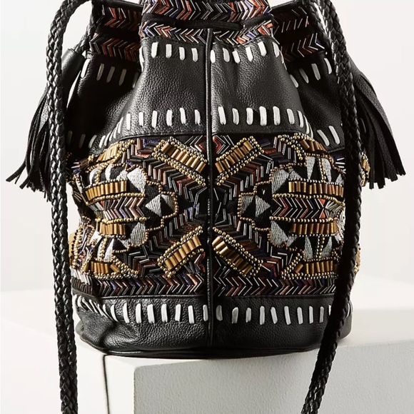Anthropologie Inko ibBan Embroidered and Beaded Leather Bucket Bag - Picture 13 of 14